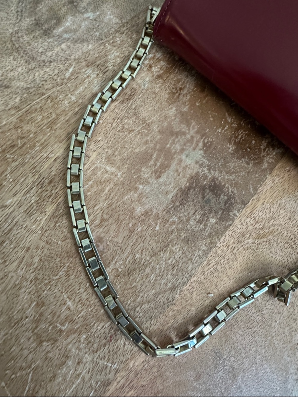 Women's Burgundy Leather Chain Shoulder Bag - Picture 9 of 9
